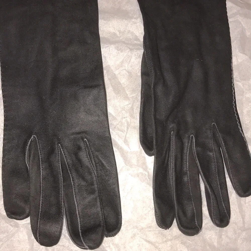 RARE Vintage City Paris San Fran black kidskin leather 3/4 length opera gloves